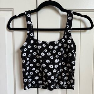 Forever 21 Black and White Daisy Tank Top